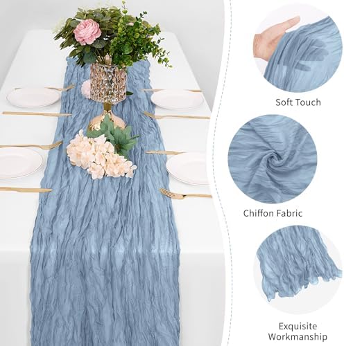 12 Pack Dusty Blue Cheesecloth Table Runner 17 x 108 Inch Gauze Table Runner Fabric Semi Sheer Cheese Cloth Table Decor Bulk for Rustic Romantic Wedding Baby Shower Table Decoration - Image 5