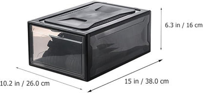 NUOBESTY Small Sneaker Shoe Box Clamshell Lid, Stackable Drawer-style Shoe Storage Container for Men and Women, Black Snap Closure Organizer for Closet and Display