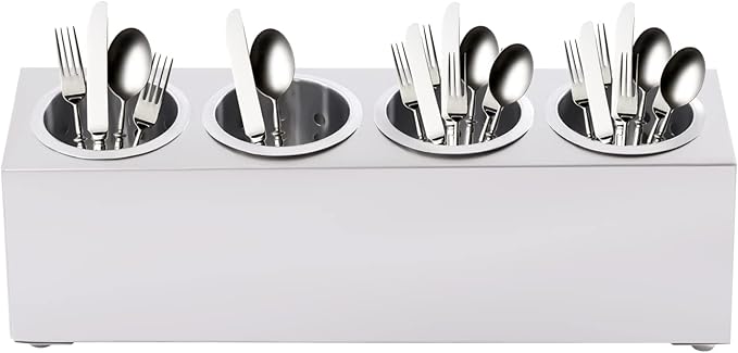 Flatware Organizers, Modern Minimalist Stainless Steel Utensil Holder, 4 Hole Cylinder Cutlery Organizer Caddy with Removable Inserts for Kitchen Counter Storage
