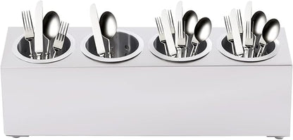 Flatware Organizers, Modern Minimalist Stainless Steel Utensil Holder, 4 Hole Cylinder Cutlery Organizer Caddy with Removable Inserts for Kitchen Counter Storage