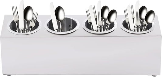 Flatware Organizers, Modern Minimalist Stainless Steel Utensil Holder, 4 Hole Cylinder Cutlery Organizer Caddy with Removable Inserts for Kitchen Counter Storage