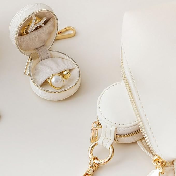 Ximimark 1pcs Chic Mini Hanging Jewelry Box - 1.97" Faux Leather, Waterproof Organizer for Rings, Earrings, Necklaces & Accessories with Decorative Zipper