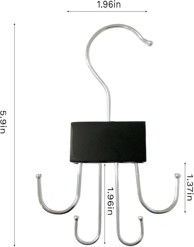 Belt Hanger for Closet Rotatable Belt Rack Closet Accessories Organizer Four Hooks for Belt Bra Tank Top Tie Black