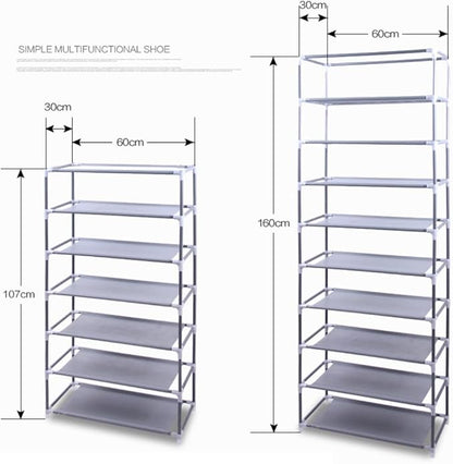 63" The Large Shoe Rack with dust Cover Shoe Rack with Covers on The 10-Floor Non-Woven Shoe Cabinet is Used for Closet, Bedroom and Garage, (Wine)