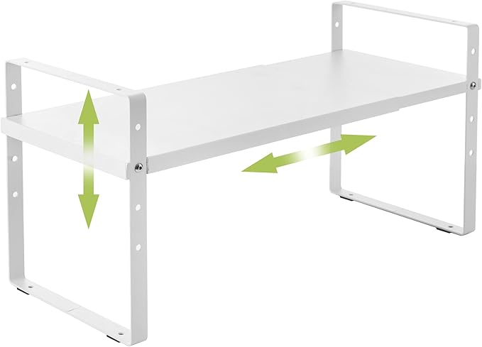 Across-Star Expandable Cabinet Shelf Organizer Rack, Stackable Kitchen Counter Storage Shelves Stand, Adjustable Height Pantry Shelf Spice Rack (White, 1 Pack)