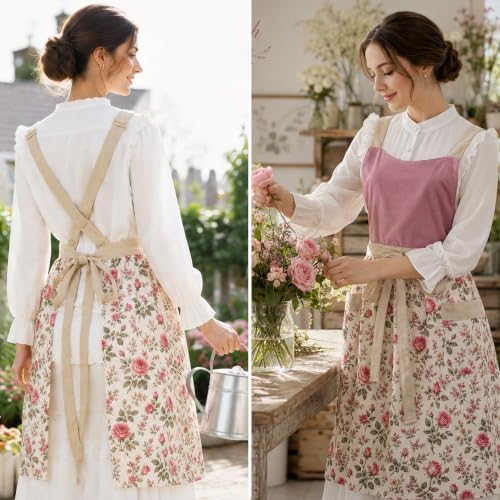 Pinafore Apron Dress for Women with Pockets Adjustable Floral Kitchen Apron - Image 6