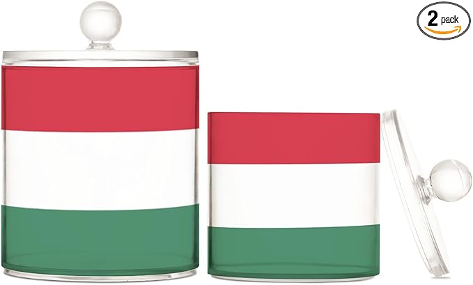 DOMIKING Hungarian Flag 2 Pack Bathroom Canisters Cotton Swab Holder Dispenser Plastic Cotton Ball Jar Acrylic Storage Containers for Floss Cotton Ball Makeup Sponges