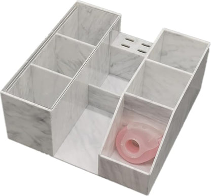 Eyelash Beauty Organizer, Acrylic Eyelash Grafting Tool Storage Beauty Tool W/Tweezers Holder Display Boxes for Home Eyelash Salon (Marble White)