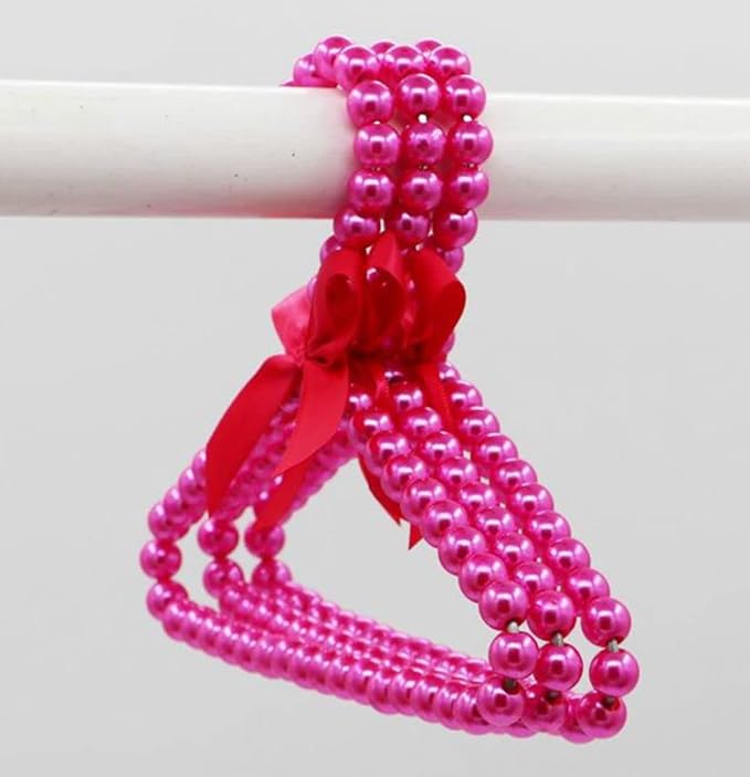 2Pcs Fashion Plastic Pearl Bow Clothes Clothing Hanger Hangers for Kids Children Pet Dog Faux Pearl Bow Clothes Hangers Plastic Pearl Beaded Bow Clothes Dress Coat Hanger