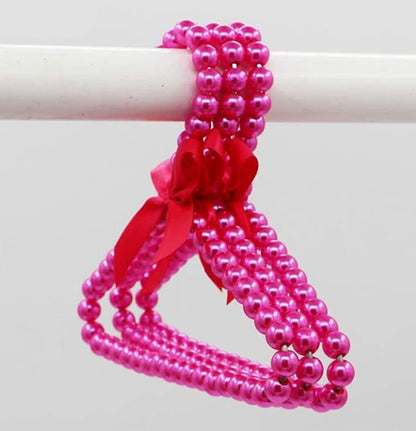 2Pcs Fashion Plastic Pearl Bow Clothes Clothing Hanger Hangers for Kids Children Pet Dog Faux Pearl Bow Clothes Hangers Plastic Pearl Beaded Bow Clothes Dress Coat Hanger