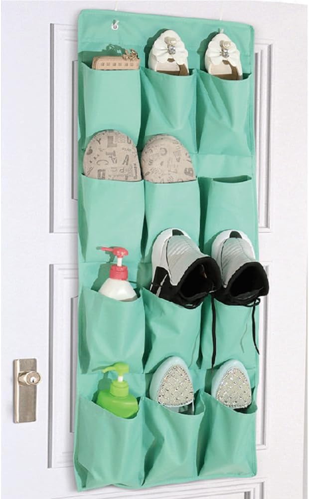 Shoe Organizer for Closet 12 Sections Hanging Shoe Rack for Door Over The Door Shoe Organizer (Mint Green)