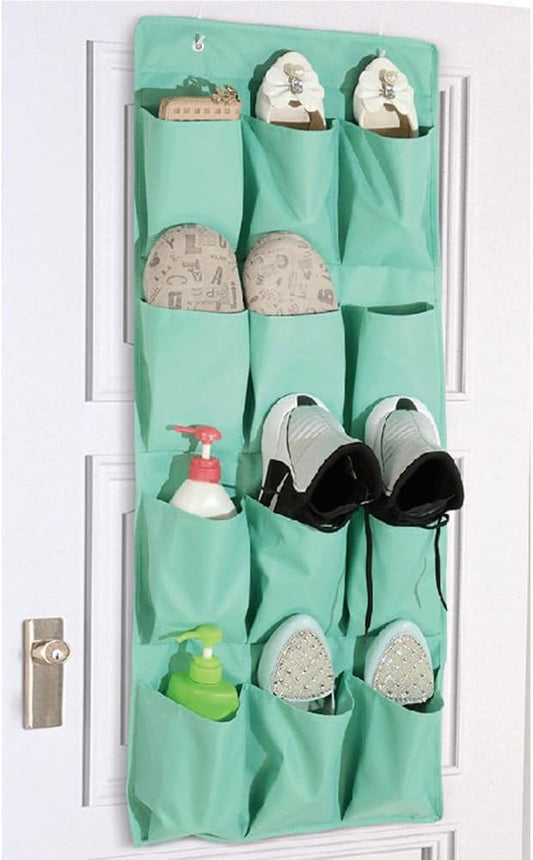 Shoe Organizer for Closet 12 Sections Hanging Shoe Rack for Door Over The Door Shoe Organizer (Mint Green)