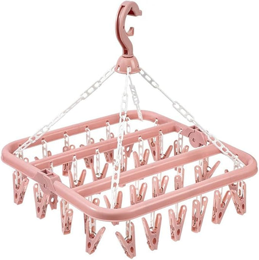 Hanger Socks Organizer with 32 Clips Clothes Drying Rack Closet Organizers and Storage Hangers Space Saving Multi-Function Clothes Hangers for Drying Towel, Bras, Sock,Lingerie, Small Clothes