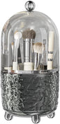 Makeup Brush Holder with Lid, 360° Rotating Cosmetic Tools Organizer with Cover, Dustproof Spinning Makeup Brush Organizer for Vanity, Ideal Gift for Girlfriend Wife Friends (Gray)
