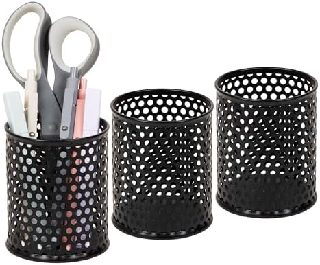 Mind Reader Metal Pen Cups, Mesh Pencil Holders, Desktop Organizer Set, Metal, Set of 3, Black by MindReader