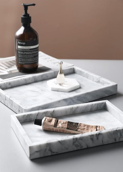 12 x 8 inch Real Natural Marble Vanity Tray, Genuine Marble Storage Tray for Cosmetics/Jewelry, Non-Resin/Non-Ceramic, Dresser Organizer Tray, Bathroom Tray, Home Decor, Kitchen, Coffee Table