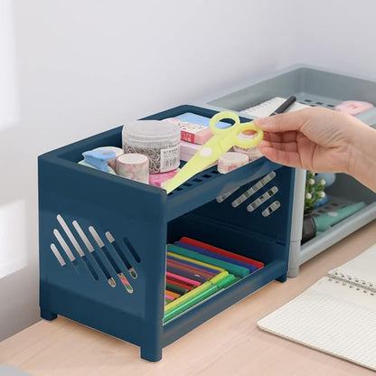 Bathroom Counter Organizer 2 Tier Kitchen Countertop Organizer Spice Rack Storage Shelf,Plastic Tabletop Perfume Cosmetic Holder Vanity Tray for Bedroom,Dressing Table,Office Supplies (Blue)