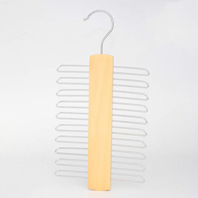 Wooden 20 Bar Tie Rack Hanger - Scarf, Belt, Accessory Organiser, White Solid Wood Tie Hanger 23x3.8x1.2cm