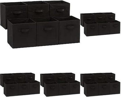 Amazon Basics Collapsible Fabric Storage Bins Organizer with Handles, Sturdy, Foldable, 10.5" x 10.5" x 11", Black, 6 Count (Pack of 5)