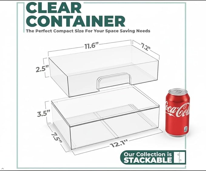Sorbus Acrylic Storage Containers - 2 Pack, Stackable Storage Bins Set for Bathroom Organization - Clear Acrylic Drawer Organizers - Makeup Case Pull-Out Drawers (12.1’’ Wide)