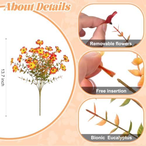 Ammyoo Artificial Fall Mums Flowers 12 Bundles Outdoor Fake Plants - Image 3