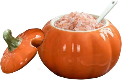 Ceramic Salt Cellar with Lid and Spoon, 10 OZ Salt Box, Salt Holder for Counter, Coffee, Sugar, Spices, Candies and Salt Containers for Countertop(orange)