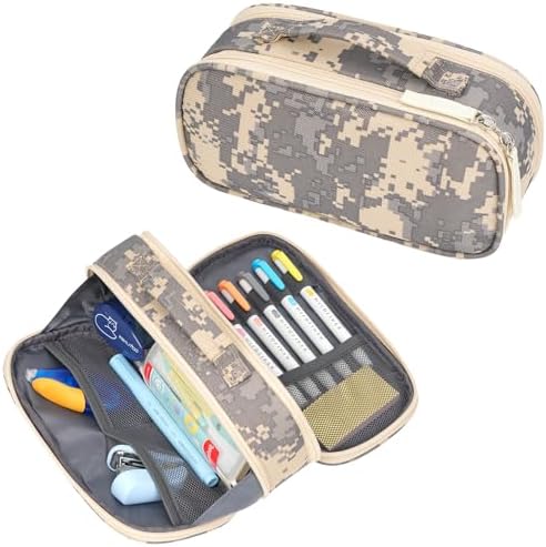 ECHSRT Large Tactical Pencil Case, 3-Compartment Zipper Pouch, Digital Camo by ECHSRT