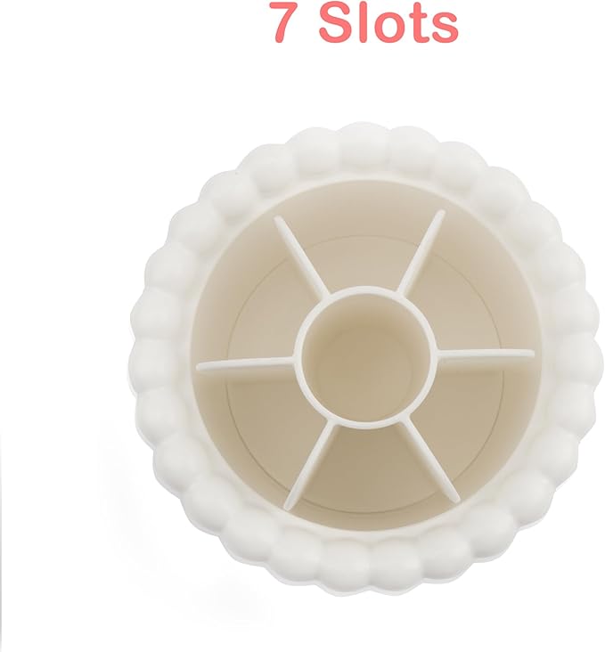 360 Rotating Makeup Brush Holder,Cute Makeup Brush Cup, Removable 7 Slots Spinning Cosmetic Brushes Storage Pen Holder for Vanity, Dresser, Desk, 5 Inch | 1 Pack White