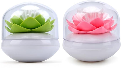 Bloss QTip Cotton Swab Holder Set - Lotus Toothpick Organizer Bathroom Decor Vanity Canister - 2 Pack (Green + Pink)