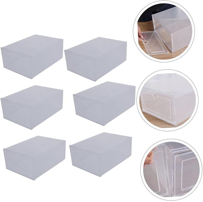 GLEAVI PP Plastic Shoe Storage Box 6-Piece Clamshell Organizer Stackable Shoes Display Case for Men and Women for Closet and Entryway