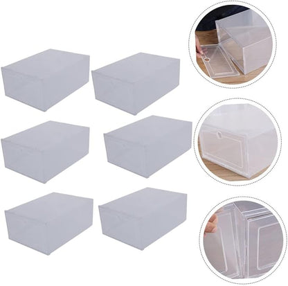 GLEAVI PP Plastic Shoe Storage Box 6-Piece Clamshell Organizer Stackable Shoes Display Case for Men and Women for Closet and Entryway