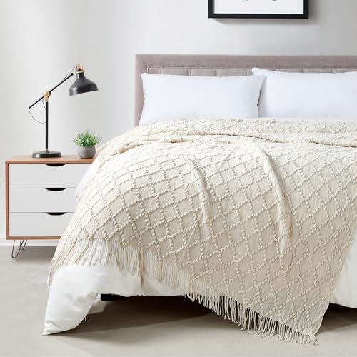 BOURINA Beige Throw Blanket 50 x70 Inch Jacquard Throw Knitted Blanket by BOURINA