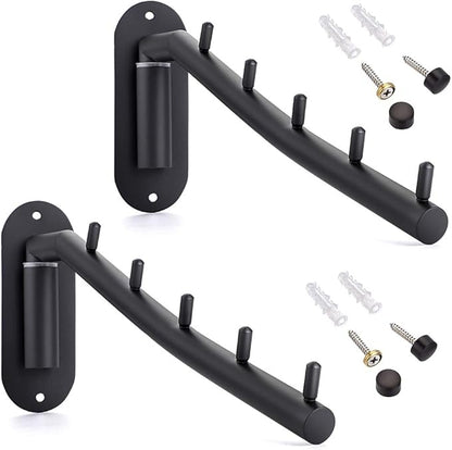 Sumnacon 2 Pcs Stainless Steel Clothes Hanger Rack-Wall Mount Garment Hook with Swing Arm, Sturdy Coat Robe Storage Organizer for Laundry Room Bedrooms Clothing Drying Rack with 5 Hooks, Black