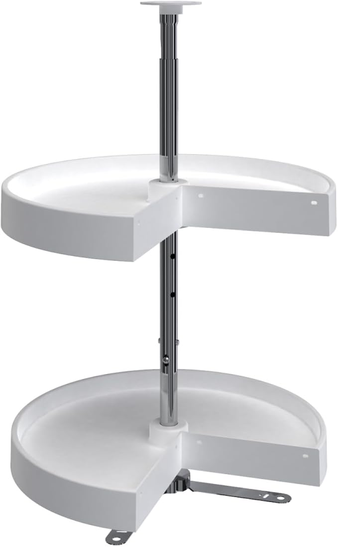 Rev-A-Shelf 18" Pie-Cut Dual Tier Lazy Susan Organizer for Corner Wall Kitchen Cabinets, Plastic Home Rotating Storage Shelves, White, 2942-18-11-1