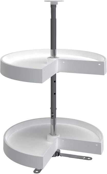 Rev-A-Shelf 18" Pie-Cut Dual Tier Lazy Susan Organizer for Corner Wall Kitchen Cabinets, Plastic Home Rotating Storage Shelves, White, 2942-18-11-1