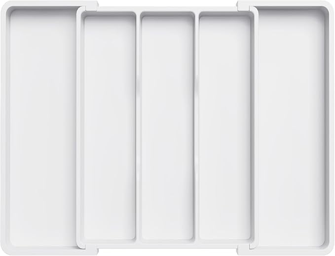 Lifewit Utensil Organizer for Kitchen Drawers, Expandable Cooking Utensil Tray, Adjustable Cutlery Silverware Flatware Holder, Plastic Spatula Tools Storage Divider, 13-22 x 15", White
