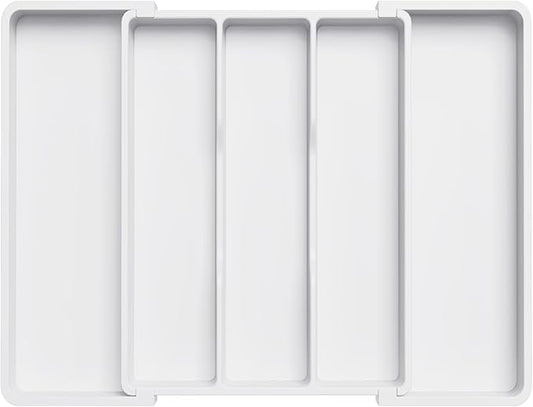 Lifewit Utensil Organizer for Kitchen Drawers, Expandable Cooking Utensil Tray, Adjustable Cutlery Silverware Flatware Holder, Plastic Spatula Tools Storage Divider, 13-22 x 15", White