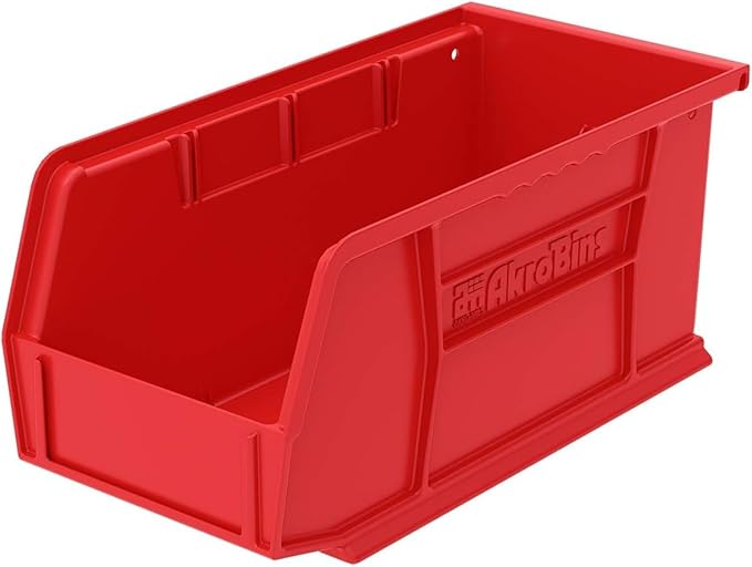 Akro-Mils 30230 AkroBins Plastic Storage Bins, Space-Saving Stackable Bins for Garage, Pantry, Craft Organization, 11" x 5" x 5", Red, 12-Pack