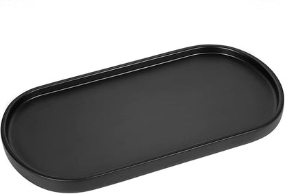 Emibele Bathroom Tray, Resin Oval Vanity Tray Countertop Organizer Toilet Tank Kitchen Decorative Jewelry Storage Tray for Perfume Candles Soap Towel Small Plant Home Decor, M, Matte Black