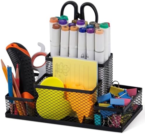 Pen Holder and Desk Organizer, Office Caddy Storage for School Home Office (Black, Medium) by Unknown