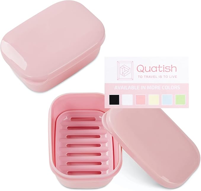 Quatish 2 Pack Travel Soap Container, Portable Soap Holder with Lid, Travel Bar Soap Holder, Soap Case for Camping Gym Travel, Soap Box for Bathroom,Pink