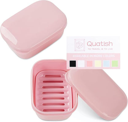 Quatish 2 Pack Travel Soap Container, Portable Soap Holder with Lid, Travel Bar Soap Holder, Soap Case for Camping Gym Travel, Soap Box for Bathroom,Pink