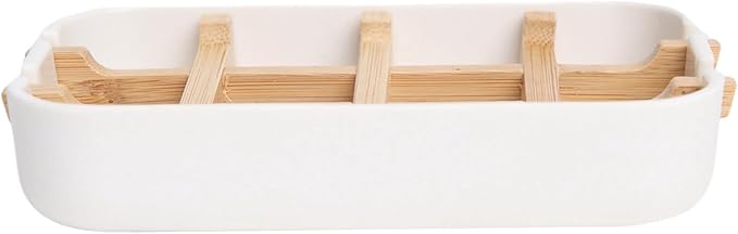 2 Pack Bamboo Fiber Soap Holder and Soap Dish Combination for Bathroom Bar Soap Holder Sink Deck Bathtub Shower Tray (White)
