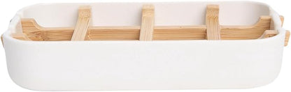 2 Pack Bamboo Fiber Soap Holder and Soap Dish Combination for Bathroom Bar Soap Holder Sink Deck Bathtub Shower Tray (White)