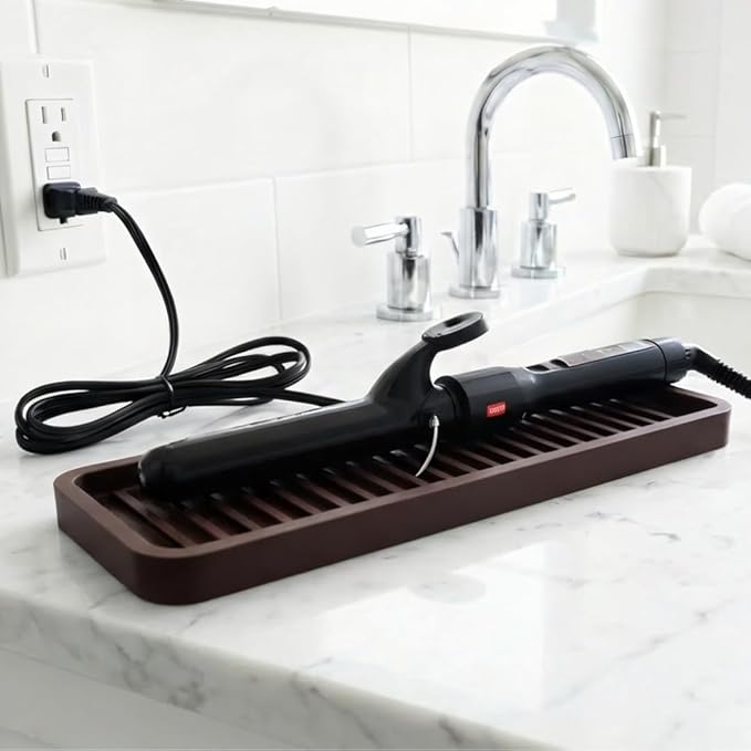 Silicone Sink and Surface Organizer Tray, Sponge Holder, Vanity Tray, Heat Safe, Dishwasher Safe, for Bathroom and Kitchen Organization (Grey, 12"x4")