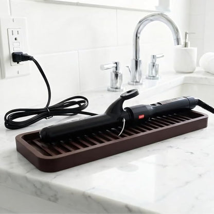 Silicone Sink and Surface Organizer Tray, Sponge Holder, Vanity Tray, Heat Safe, Dishwasher Safe, for Bathroom and Kitchen Organization (Grey, 12"x4")
