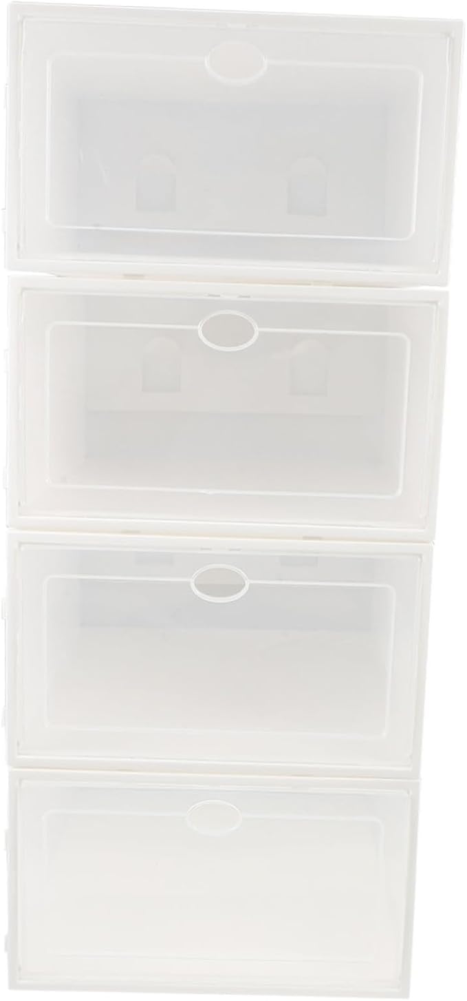 VILLCASE 4pcs Thickened Transparent Plastic Shoe Boxes Home Use Dustproof Shoe Storage Holders with White Frame Stackable Organizer Containers