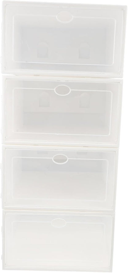 VILLCASE 4pcs Thickened Transparent Plastic Shoe Boxes Home Use Dustproof Shoe Storage Holders with White Frame Stackable Organizer Containers