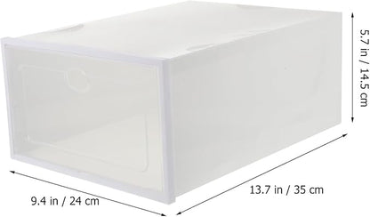 Plastic Shoe Storage Box 2pcs, Drawer-type Shoe Organizer 35x24x14.5cm, Stackable Creative Storage Case for Sneakers and Boots, Beige