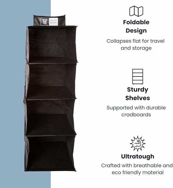 Homiegear Wall Hanging Organizer, 4 Storage Case Racks - Closets Organization Storage System for Caps, Wallet, Shoes, Towel, Goggles, Scarves, Belt & More for Closets Items - (Black)